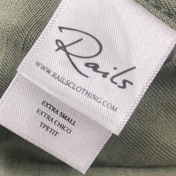 Rails Bowie Shirt Dress Studded Trim Linen Snap Front Long Sleeve Sage Green XS - Picture 7 of 10